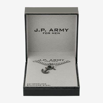 J.P. Army Men's Jewelry Stainless Steel 24 Inch Box Anchor Cross Pendant Necklace