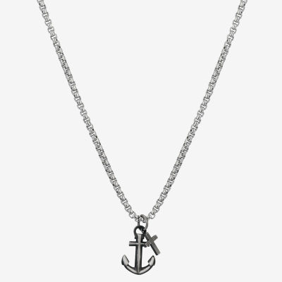 J.P. Army Men's Jewelry Stainless Steel 24 Inch Box Anchor Cross Pendant Necklace