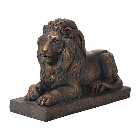 Glitzhome 21.75L Mgo Lying Guardian Lion Figurine, One Size, Brown