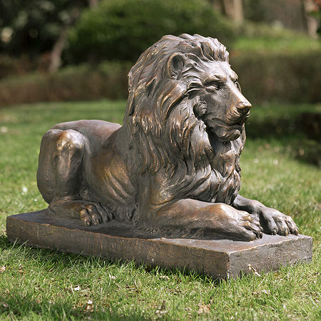 Glitzhome 21.75L Mgo Lying Guardian Lion Figurine, One Size, Brown