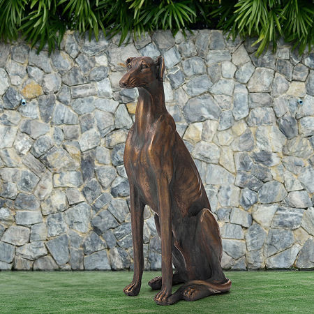 Glitzhome 30.25H Mgo Sitting Greyhound Dog Figurine, One Size, Brown