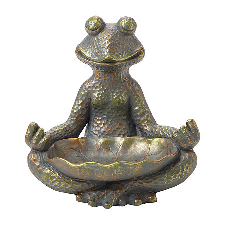 Glitzhome 14.25H Bronze Mgo Yoga Frog Figurine, One Size, Gray