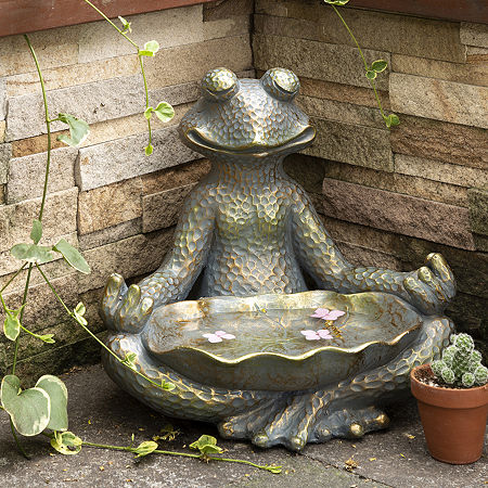 Glitzhome 14.25H Bronze Mgo Yoga Frog Figurine, One Size, Gray