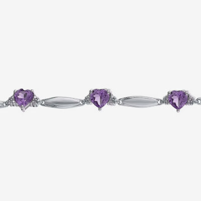 Genuine Amethyst & Diamond Accent Heart-Shaped Sterling Silver Bracelet