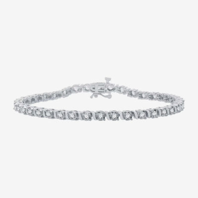 Womens 2 CT. T.W. Natural White Diamond 10K White Gold 7.5 Inch Tennis Bracelet