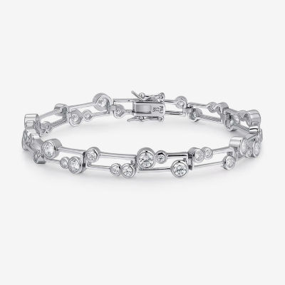 Sterling Silver Cubic Zirconia Round Link Bracelet