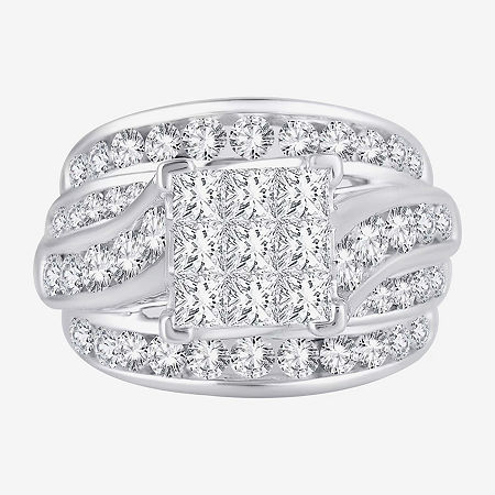 Womens 3 CT. T.W. Natural Diamond 10K White Gold Side Stone Engagement Ring, 8, White