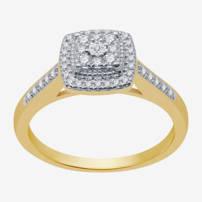 I Said Yes (H-I / I1) Womens 1/4 CT. T.W. Lab Grown White Diamond 14K Gold Over Silver Sterling Silver Side Stone Halo Engagement Ring