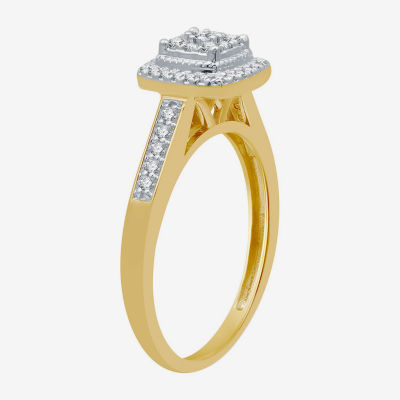 I Said Yes (H-I / I1) Womens 1/4 CT. T.W. Lab Grown White Diamond 14K Gold Over Silver Sterling Silver Side Stone Halo Engagement Ring