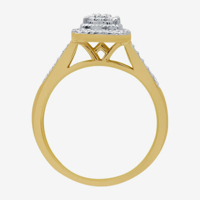 I Said Yes (H-I / I1) Womens 1/4 CT. T.W. Lab Grown White Diamond 14K Gold Over Silver Sterling Silver Side Stone Halo Engagement Ring
