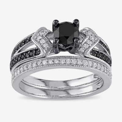 Midnight Black Diamond 1 1/8 CT.T.W. White and Color-Enhanced Sterling Silver Bridal Set