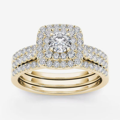 1 CT.T.W. Natural Diamond 10K Yellow Gold Halo Bridal Ring Set