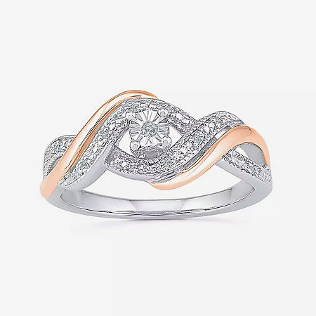 Promise My Love Womens Diamond Accent Natural White Diamond 10K Rose Gold Over Silver Round Crossover Side Stone Promise Ring, 5