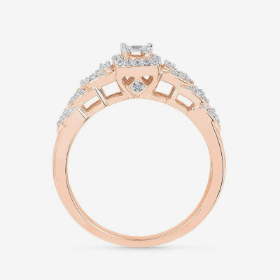 Promise My Love Womens 1/5 CT. Natural White Diamond 10K Gold Round Cushion Side Stone Halo Promise Ring