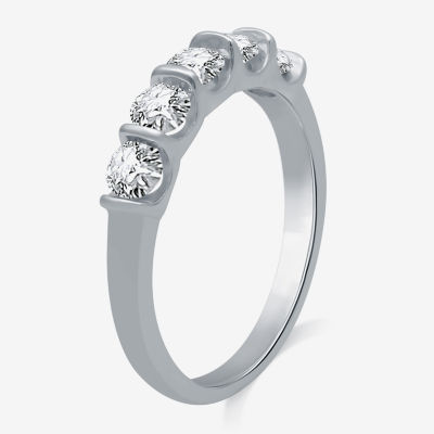 (H-I / I1) Womens 1 CT. T.W. Lab Grown White Diamond 10K White Gold 5-Stone Anniversary Band