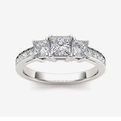 Natural Diamond 14K White Gold 3-Stone Engagement Ring