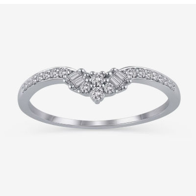 Womens 1/5 CT. Natural White Diamond 10K White Gold Curved Wedding Ring Enhancer