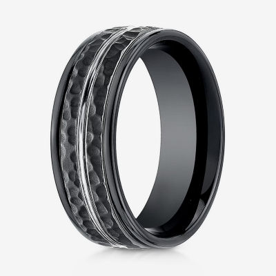 Mens Black Cobalt Hammered Center 8mm Wedding Band