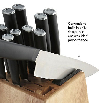 6 Piece Kitchen Knife Set With Block and Sharpener