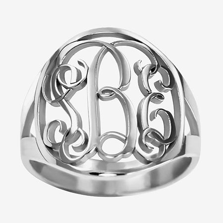 Personalized 18mm Vine Monogram Ring, 8, White