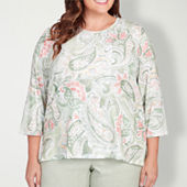 Alfred Dunner Womens Split Crew Neck 3/4 Sleeve T-Shirt, Color: Sage Multi  - JCPenney