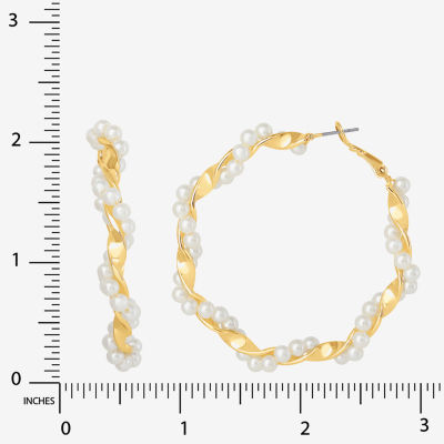 JS Jessica Simpson Gold Tone Simulated Pearl 52.2mm Hoop Earrings