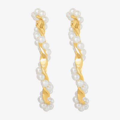 JS Jessica Simpson Gold Tone Simulated Pearl 52.2mm Hoop Earrings