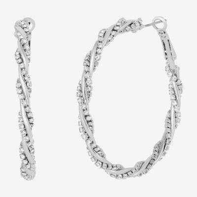 JS Jessica Simpson Silver Tone Glass 51.2mm Hoop Earrings