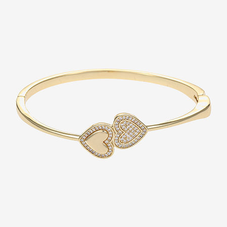 Sparkle Allure Cubic Zirconia Gold Tone 14K Gold Over Brass Heart Bangle Bracelet, One Size