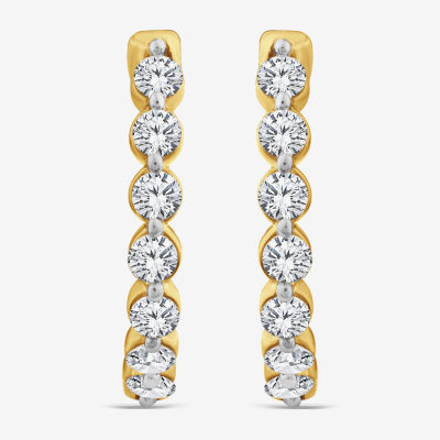 (F/ Si2) Womens 1 CT. T.W. Lab Grown White Diamond 10K Gold 13.9mm Hoop Earrings