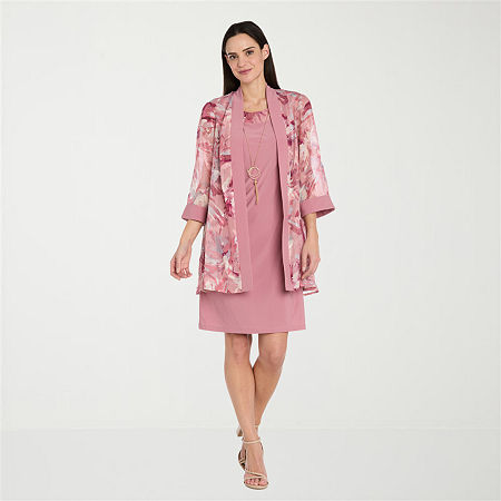 R & M Richards Womens Floral Jacket Dress, 12, Pink