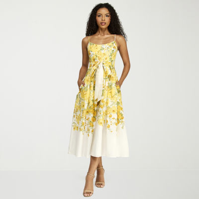 Premier Amour Womens Sleeveless Floral Midi Fit + Flare Dress