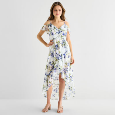 by&by Womens Juniors Floral High-Low Fit + Flare Dress