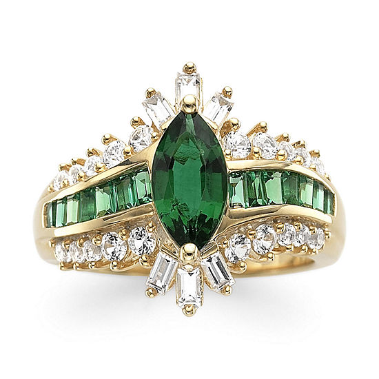 Lab-Created Emerald & Lab-Created White Sapphire 14K Gold Over Silver Cocktail Ring