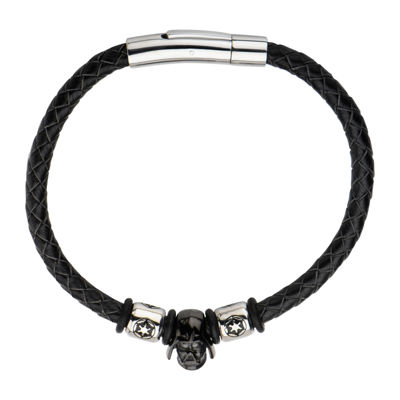 Star Wars® Two-Tone Stainless Steel and Leather Black IP Darth Vader Bracelet