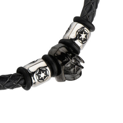 Star Wars® Two-Tone Stainless Steel and Leather Black IP Darth Vader Bracelet