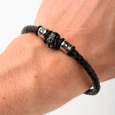 Star Wars® Two-Tone Stainless Steel and Leather Black IP Darth Vader Bracelet