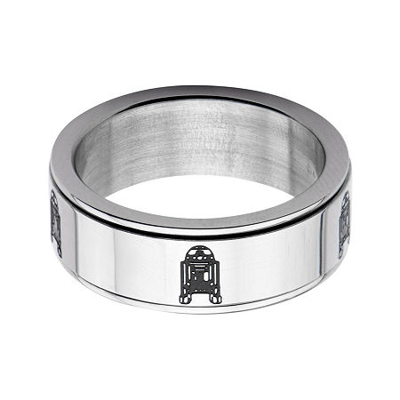 Star Wars Stainless Steel R2D2 Spinner Ring, 9, White