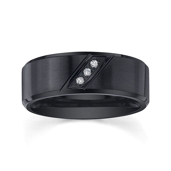 Personalized Mens Diamond-Accent 6mm Stainless Steel and Black IP Wedding Band