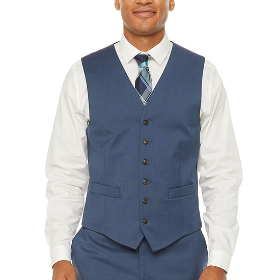 Stafford Super Mens Blue Birdseye Big & Tall Suit Vest, Color: Blue ...