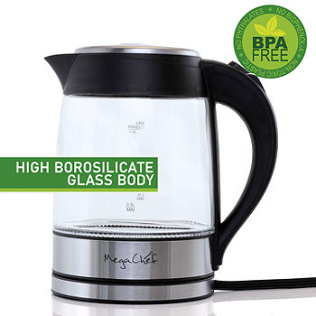 MegaChef 1.7L Glass Stainless Steel Electric Tea Kettle