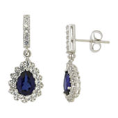 Lab Created Blue Sapphire Sterling Silver Oval Drop Earrings