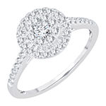 Womens 1/2 CT. T.W. Genuine White Diamond 14K White Gold Round Side Stone Halo Engagement Ring