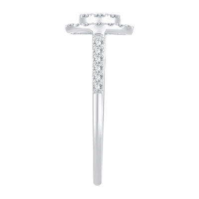 Womens 1/2 CT. T.W. Natural White Diamond 14K White Gold Round Side Stone Halo Engagement Ring