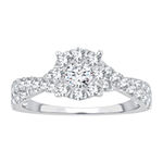 Womens 1 CT. T.W. Genuine White Diamond 14K White Gold Round Side Stone Halo Engagement Ring