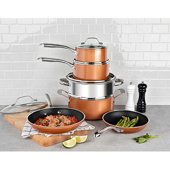 8-Piece Copper Forged Aluminum Cookware Set with Detachable Handle