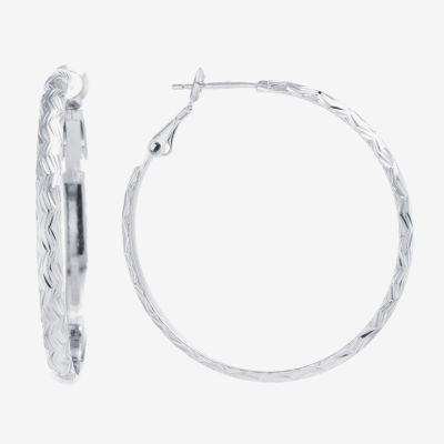 Silver Reflections Pure Silver Over Brass Hoop Earrings