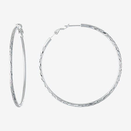Silver Reflections Pure Silver Over Brass Hoop Earrings In Transparent