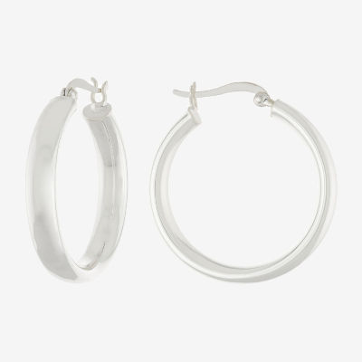 Silver Reflections Pure Silver Over Brass Hoop Earrings
