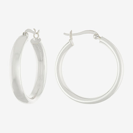Silver Reflections Pure Silver Over Brass Hoop Earrings In Silver